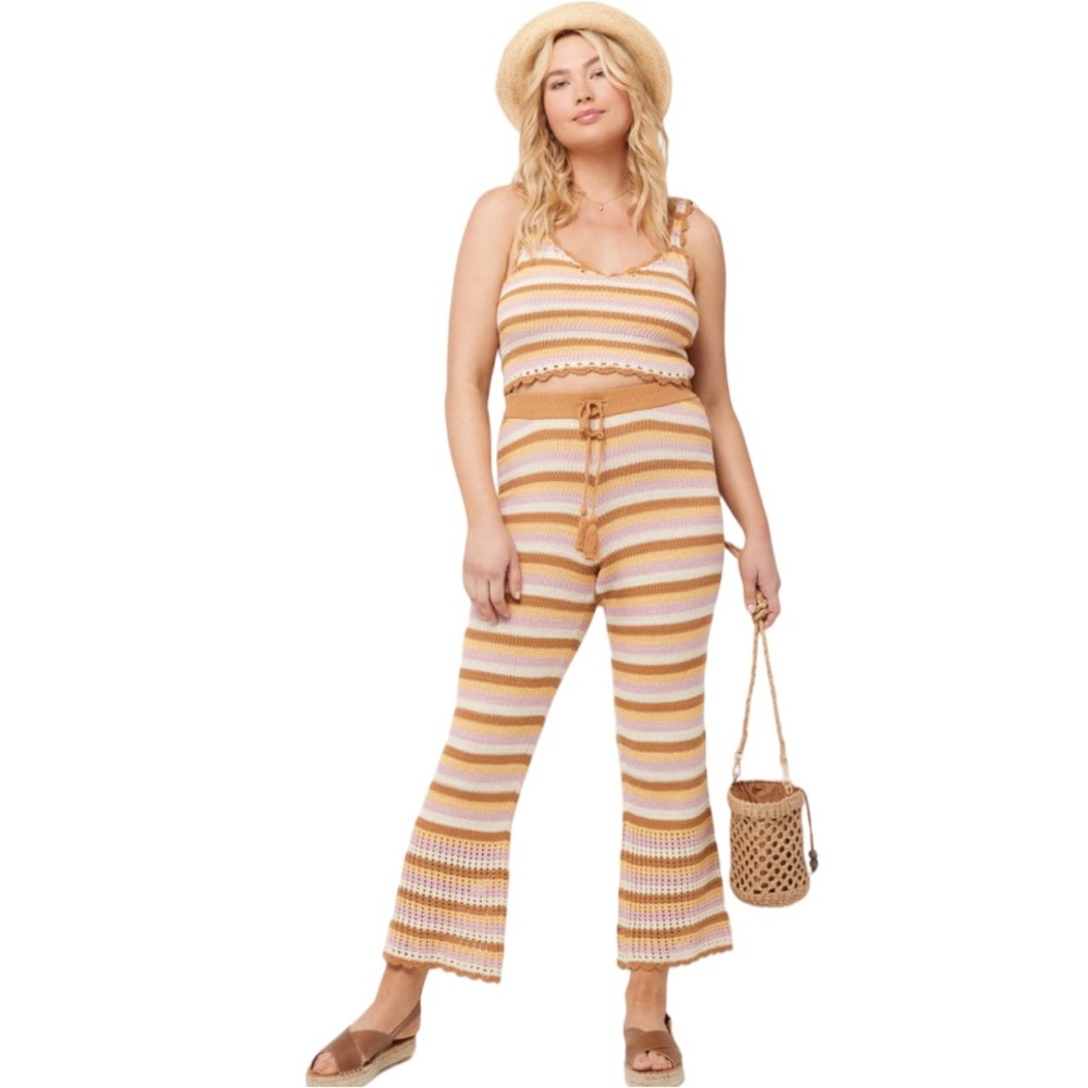 NWT l*space Turn the Tide Pant‎ Cotton Striped Crochet Knit Orange Pink White S